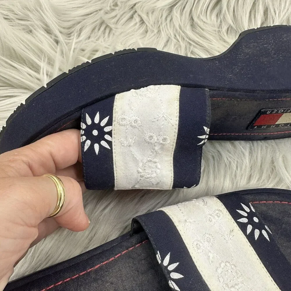 Tommy Hilfiger Women's Platform Slide Sandals Size 8.5 Chunky Y2K Flag Spellout
